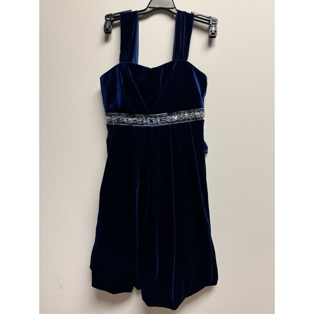 Speechless Balloon Hem Velvet Girls 12 Royal Blue‎ Wide Strap Bedazzled
